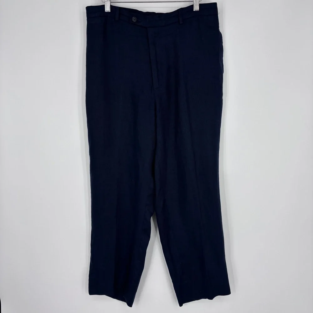 VTG 90s J Crew Oarsman 100% Linen Trousers Mens 32x28 (Tag 36L) Navy Blue Pants